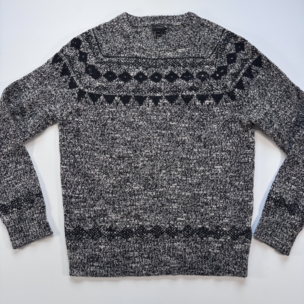 J CREW Wool Blend Crewneck Sweater Nordic Fair Isle Mens Medium Gray E4114